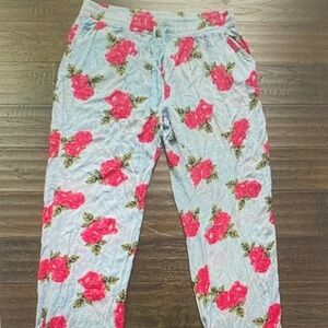 Oh Light Blue Lounge Pants with Pink Rose Print